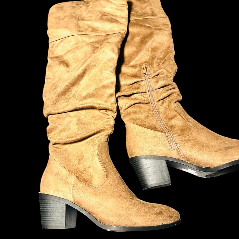 Stylish Tan Women’s Over-the-Knee Suede Boots – 1.5” Heel